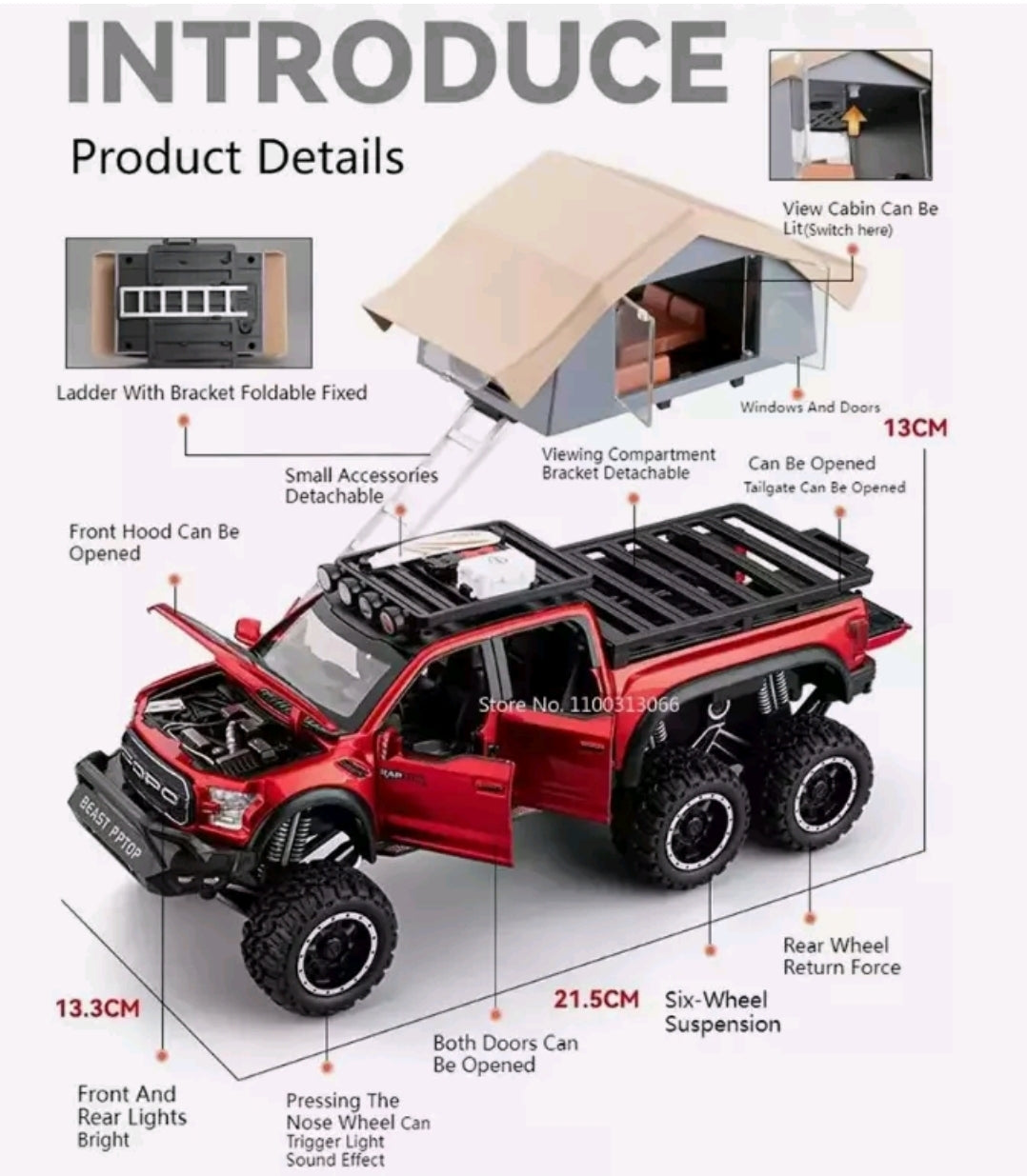 1:24 Ford Raptor F150 Camping RV Alloy Metal