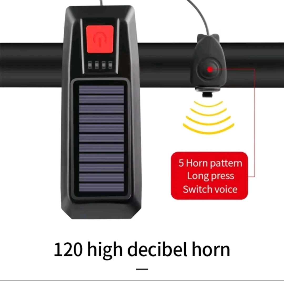 USB / Solar Rechargeable Bike Lights Front Hazard with built in Horn