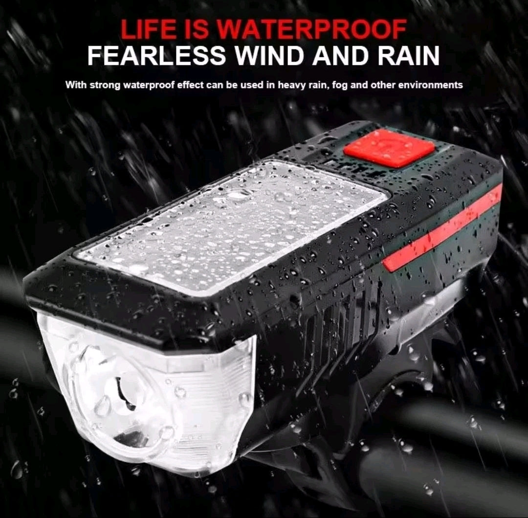 USB / Solar Rechargeable Bike Lights Front Hazard with built in Horn
