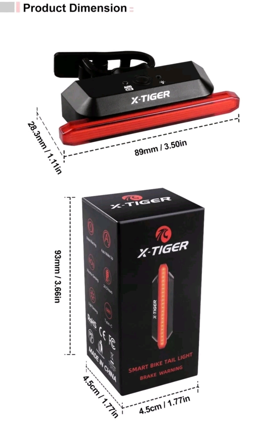 Bike Rear Light Smart Brake Sensing Light